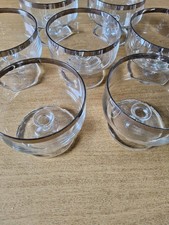 7 Stück Glas-Dessert-Eis-Schalen mit silber Rand, ca 70 Jahren