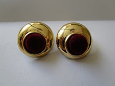 OHR CLIPS IN VINTAGE OPTIK GOLD WEINROT WIE SAMT  KUNSTSTOFF & METALL CA. 3,5 CM