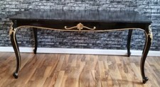 ESSTISCH WOHNZIMMERTISCH TISCH 154 x 88 HOLZ SCHWARZ-GOLD-TON CHIPPENDALE-STIL