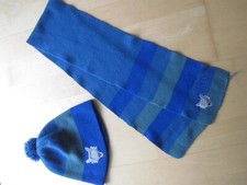 Kindermütze + Schal grün - blau Kopfumfang ca. 60 cm, Schal  115 Motiv Wolf