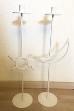 2 Kerzenständer für Stabkerzen Kerzenhalter Sonne Mond weiß Eisen Schmiedeeisen