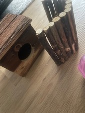 Tierbedarf für Hamster, Haus und Brücke aus Holz und Transportbox