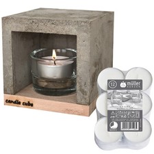 candle cube© Tisch Kamin Beton + 12 x Maxi Teelichte Tischofen Teelichtofen