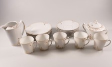 Schlesien Kaffee Restservice Jugendstil 19 Teilig goldene Blumen um 1900