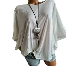 Lascana Shirt Poncho Damen Gr. 52/54 Kurzarm weiß creme Spitze (177)