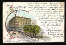 Lithographie Hamburg, Cafe Ott, Ecke Alter & Neuer Jungfernstieg 1897 