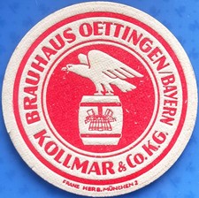Alter Bierdeckel Brauhaus Oettingen/Bayern Kollmar&Co.K.G. um 1952 mit Impressum