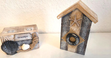 1 Deko Haus 1 Schatztruhe  aus Holz massiv blau  maritim Muschel Seestern