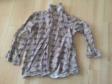 DDR Flanellhemd 70er Jahre kariert Beige Lila Vintage Arbeitshemd Holzfällerhemd