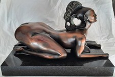 Ernst Fuchs Erotik Skulptur Bronze signiert Akt Sphinx auf Marmorsockel 2 teilig
