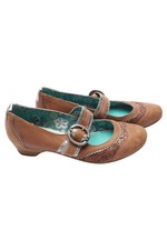 MJUS Ballerinas Leder Damen Gr. 37 Braun Lochmuster Schnalle Vintage Freizeit