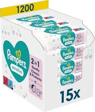 Pampers Sensitive Baby-Feuchttücher, unparfümiert, sanfte Reinigung, 15 x 80
