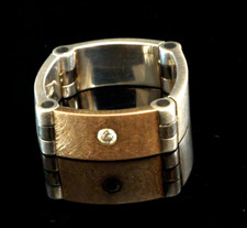 Ring 925 Sterling Silber beweglich mit Rotgold Palladium  Diamant 0.06 ct Gr 56