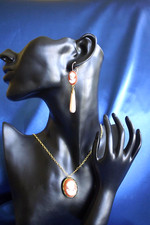 Set Collier Kette + Ohrringe Trachten Hochzeit Kamee Gold  Art Deco Jugendstil