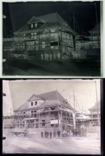 Altes Foto Glas NEGATIV - Baustelle - Bauausführung Gebr. Lösch Kandern, um 1900