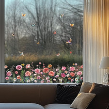 Fenstersticker doppelseitig Wildblumen Kolibris Frühling Sommer Glas Deko