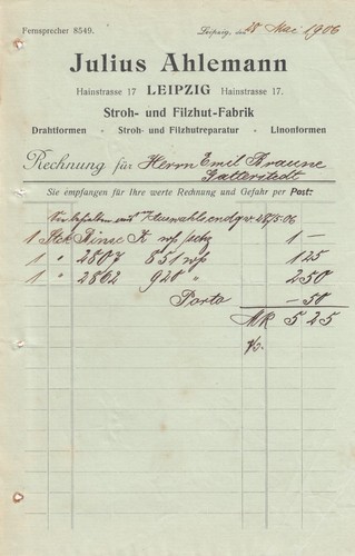 Leipzig rechnung 1906 julius - rechnung, 1906,