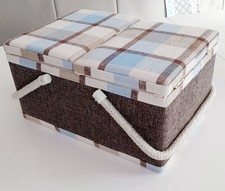 Kobolo Nähkorb Nähen Weihnachten Blau Kariert Stoff Weben Stricken Häkeln Box