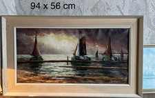 Ölgemälde Segelschiffe 94 x 56 cm Meer Handgemalt Unikat signiert Kunst Bild  