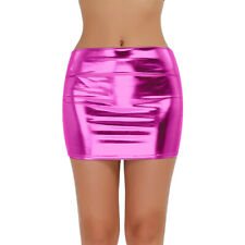Damen Glänzend Minirock Stretch Kurz Röcke Lederoptik Sexy Partyrock Clubwear
