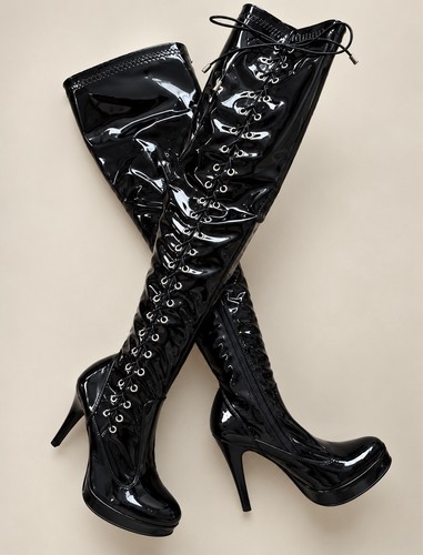 Overknee lackstiefel mit rote - lackstiefel,