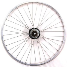 28 Zoll Hinterrad Laufrad Kasten Felge + 6 fach Shimano Kranz silber Alu