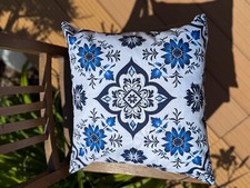 Kissenbezug Dekokissen  40x40 cm Bohemian Motiv   blau-weiß