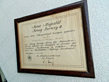 Alte Bayern Urkunde Besitzzeugnis WK 1  für Orden Kaiserreich König Ludwig Kreuz