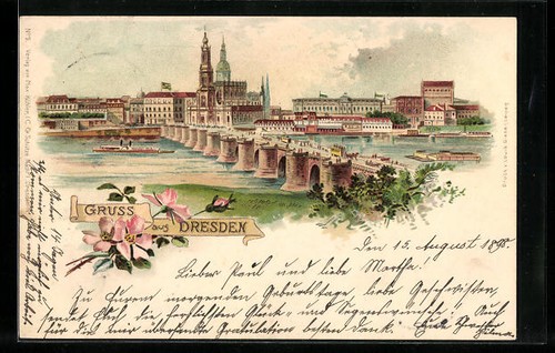 Lithographie dresden dampfer - lithographie,