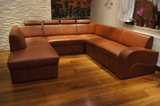 Braun Antic Echt Leder Ecksofa "U-Form" Rindsleder Sofa Couch mit Bettfunktion 