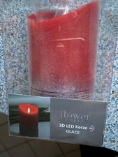 LED-Kerze mit Timer Echtwachs rot silber Glitzer NEU