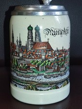 Löwenbräu München Bierkrug mit Zinndeckel von Gerz