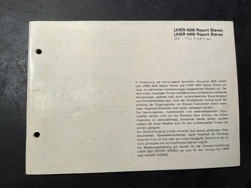 Beschreibung uher report - uher,