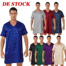 DE Herren Satin Kurzarm Nachthemd Nachtwäsche Pyjama Sleepshirt Corp Tops