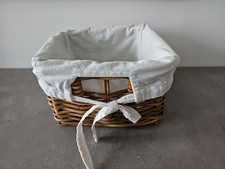 Aufbewahrungskorb Korb mit Stoffeinlage natur Holz Weide quadratisch 25x25x15