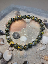 Malachit Armband Edelstein 8 mm Heilstein Perlenarmband Energie Gelb Schwarz