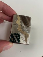 SILBERPLATTE ZIPPO FEUERZEUG 24K GOLD INLAY DIAGONALES MUSTER 1993 DOPPELSEITIG
