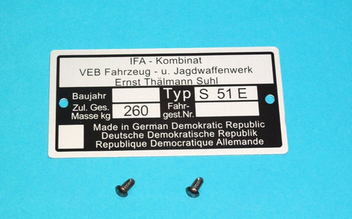 Typenschild für simson s51 - simson, e