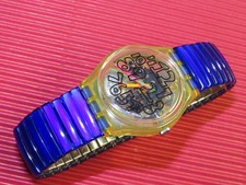 REFURBISHED / fast neuwertige Swatch  SCRIBBLE mit blauem Flexarmband