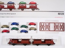 Märklin 46128 Autotransportwagen-Paar Off 52 8x VW Käfer wie NEU! OVP SG BL 17
