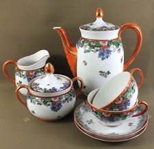 Koenigszelt Königszelt Silesia Porzellan Tee Kaffee Service Set Blumen Bunt Gold