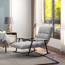 HOMCOM Schaukelstuhl Sessel Relaxsessel mit Fußstütze, Seitentasche Grau