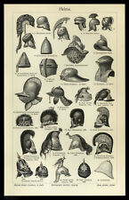 Orig. Holzstich v. 1902 Diverse Helme Gladiatorenhelm Techhelm Topfhelm Rüstung