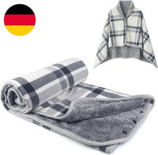 Damen Poncho Fleece Tragbare Decke, Karierte Schoßdecke Bequemer Poncho Plüschde