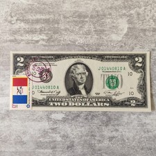 2$ Dollar USA Banknote 1976 Ersttagsstempel mit Briefmarke 13¢, UNC, SELTEN!