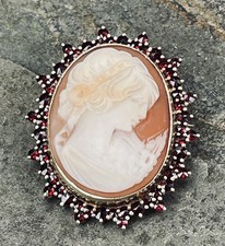 Alte Brosche Gemme böhmische Granate 800 Silber vergoldet  (S 7056)