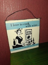 Blech Schild KOCHEN / WEIN / KÜCHE Spruch, 21 x 21 cm, I love to cook with wine