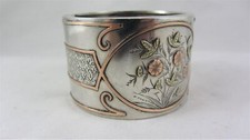 Antiker Silber Ästhetischer Armreif Serviettenring Silber und Gold Intarsien Blumen 32,15g
