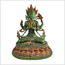 Avalokiteshvara auf Podest Messing altgrün 35cm 6,7kg Chenrezig Buddhastatue