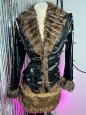 Goth Grunge Jacke Y2K Kunstleder Mantel mit Nieten Punk Rock Pin Emo